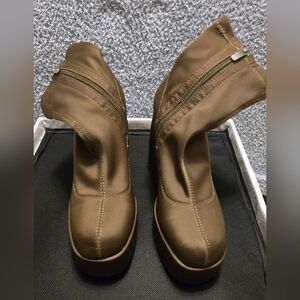 Olive platform heel boots